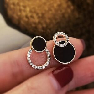 Asymmetrical Round Hollow Black stud earrings, NWT